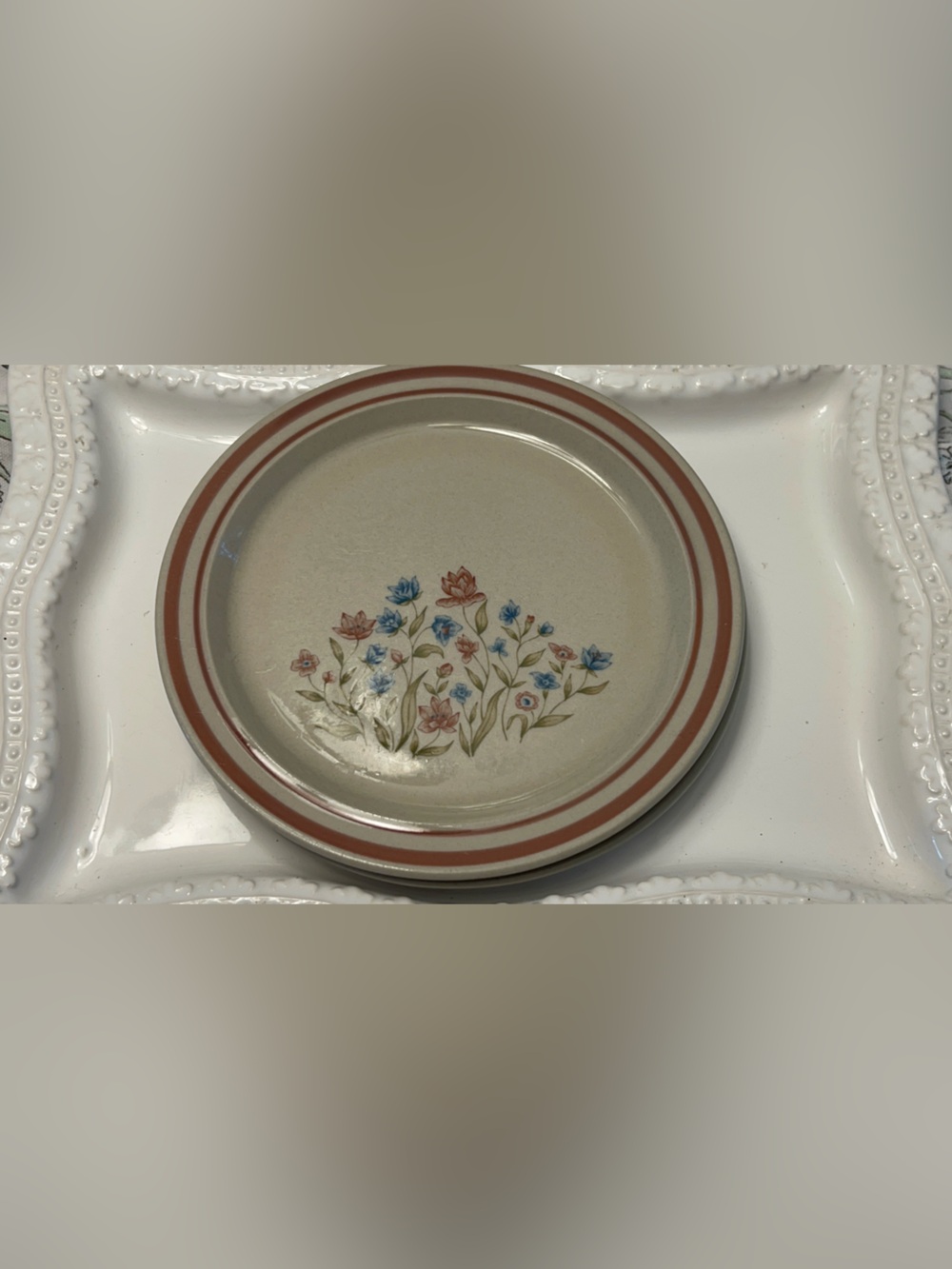 Vintage Newcor Good Earth Pattern Stoneware Salad Plates Set of 2
